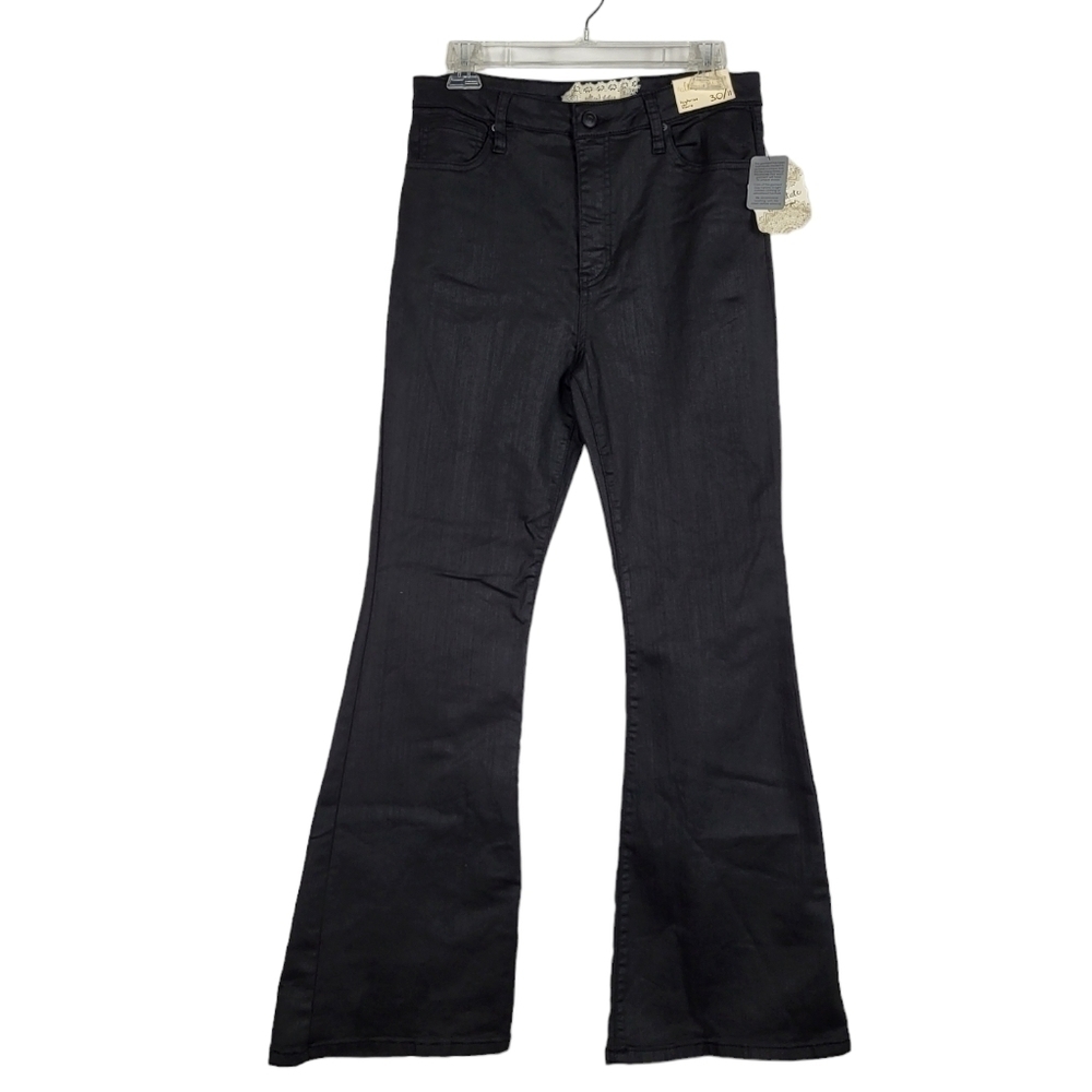 ALTAR'D STATE high rise flare jeans in matte coated black NWT
